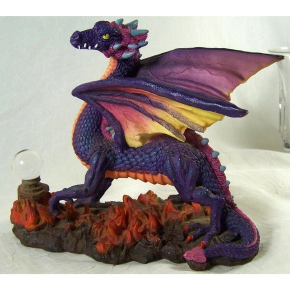 Summit Collection Purple Dragon Walking on Fire Figurine With Crystal Ball Resin - Picture 8 of 9